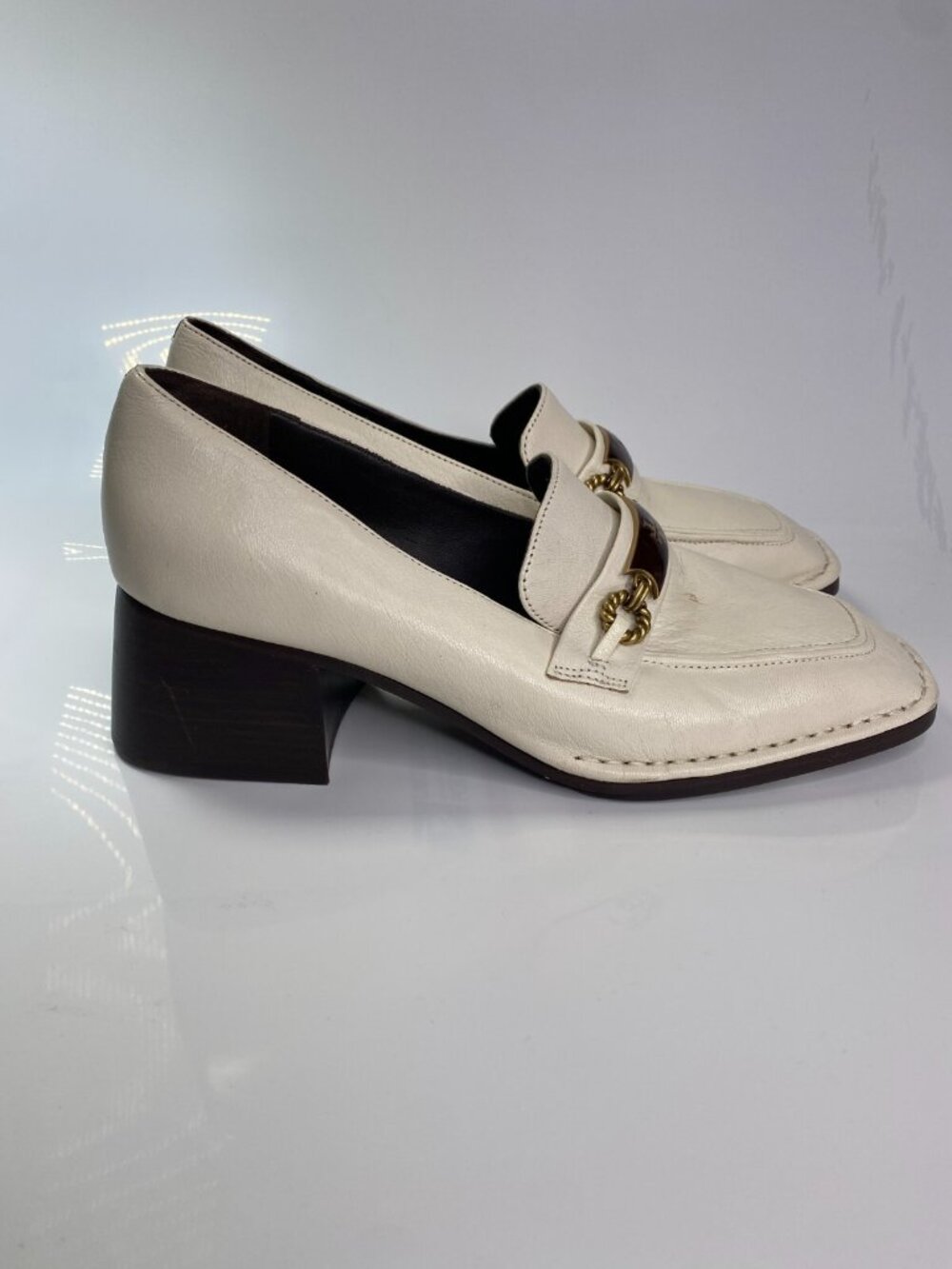Tory Burch Women's Perrine High Heel Leather White Loafer Pumps Sz 9.5